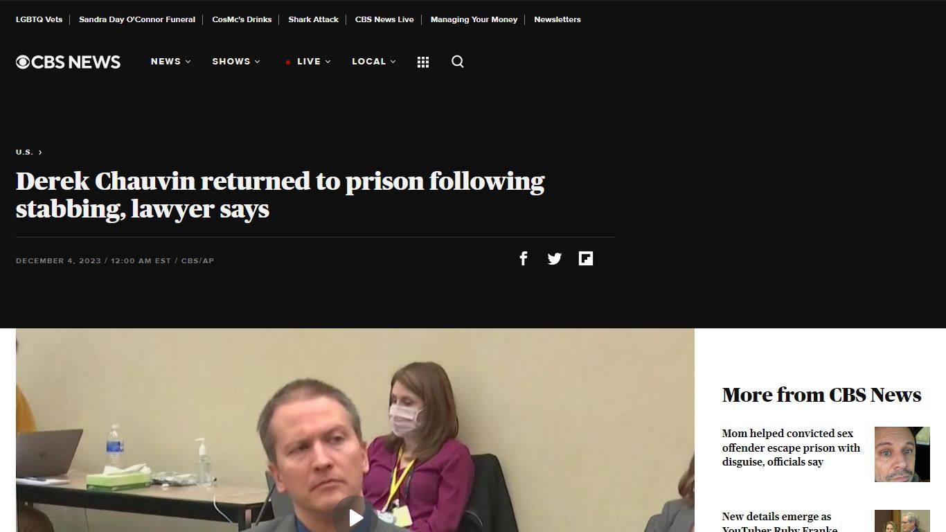 Derek Chauvin returned to prison following stabbing, lawyer says